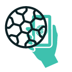 soccer ball over a hand handeling a mobile